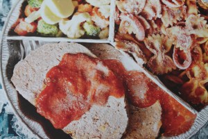 Bacon Meat loaf, Vegetables and Pasta.