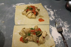 Spoon in chicken mix!