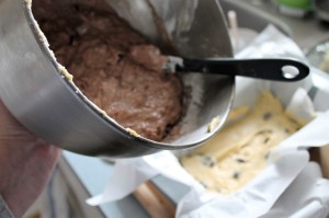 Swirl in the chocolate batters.